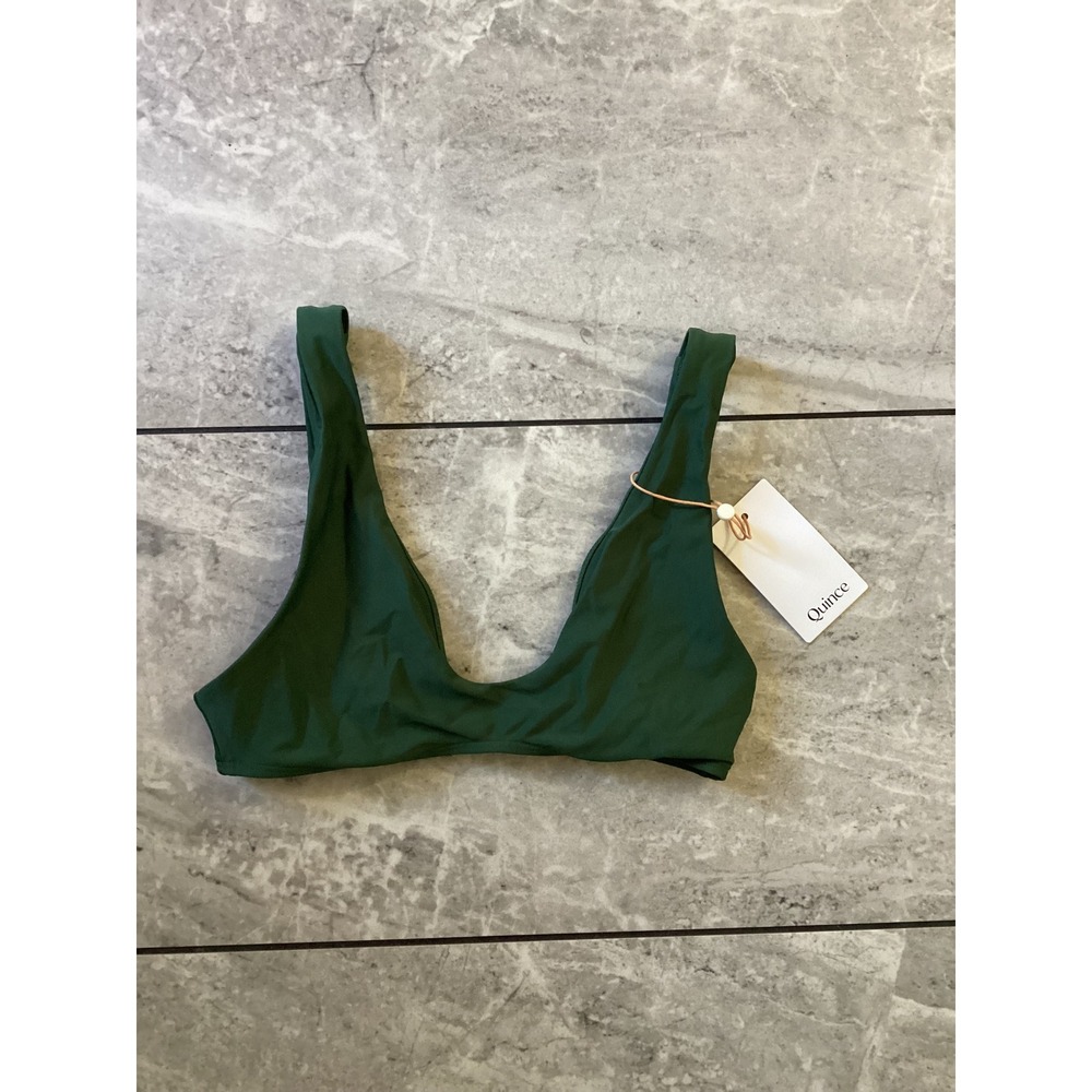 Quince Recycled Scoop Neck Bikini Top Forest Green Gold Clasp ATG001 Womens S